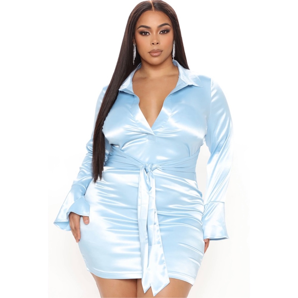 Baby Blue, Satin Mini Dress!
